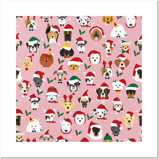 Christmas Dogs Pattern Pink Wall Art by JunkyDotCom